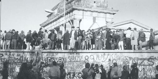 Essex students making their mark on the Berlin Wall, 1989
