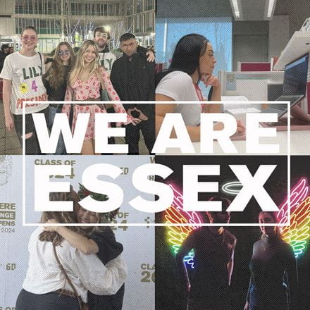 WE ARE ESSEX logo with a collection of student photos