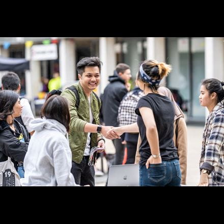 Students meeting and making friends during Welcome.